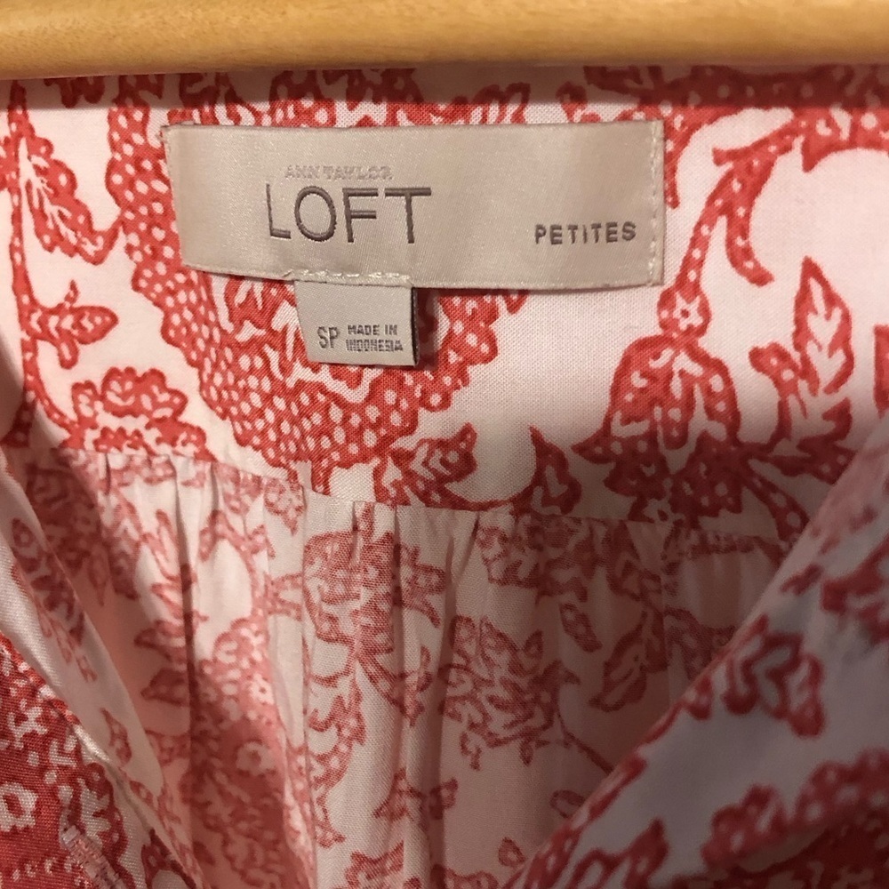 Loft Sz Small Petite Floral Paisley Colorful Blouse Top Orange White Office - Picture 5 of 7